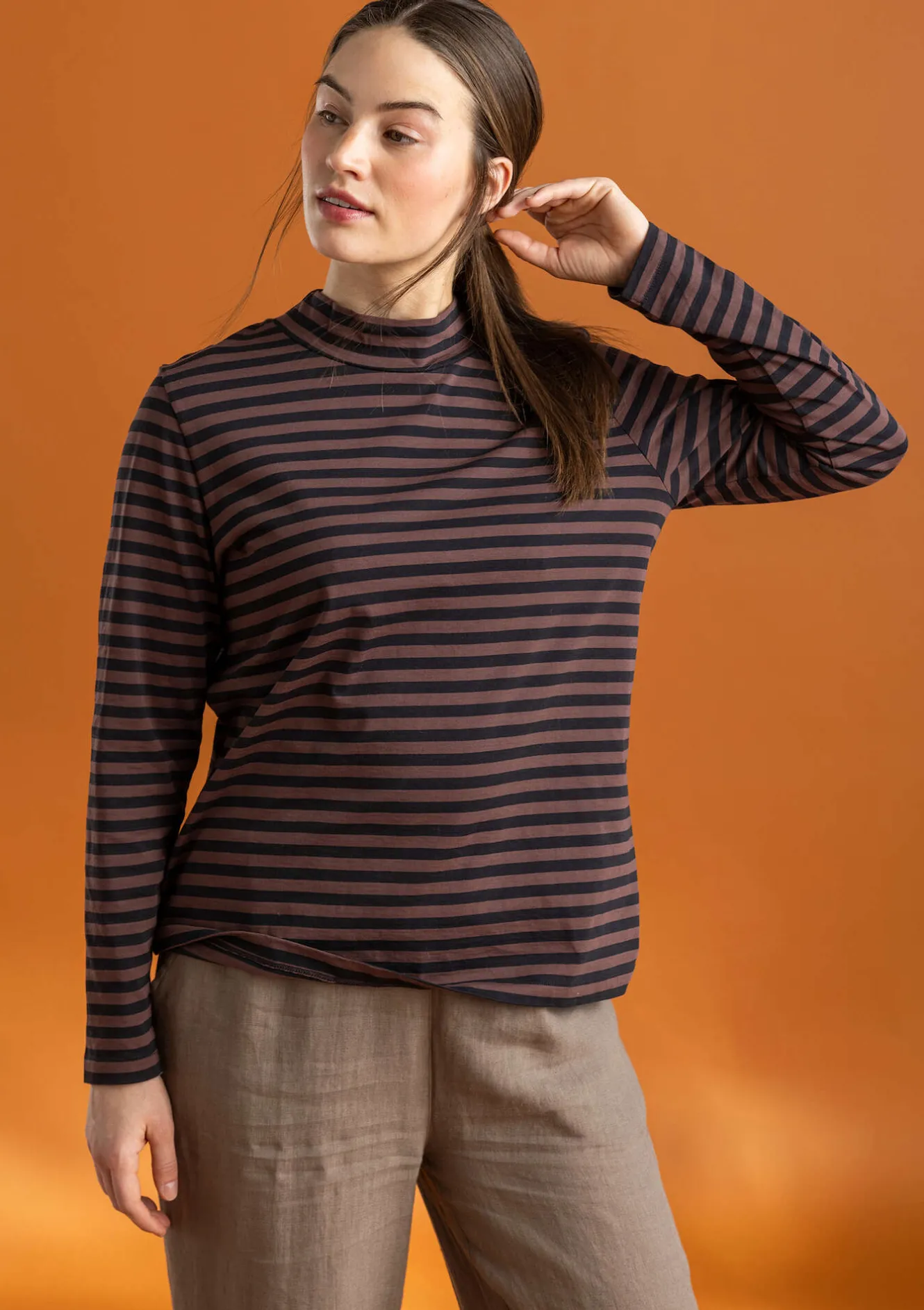 Gudrun Sjödén Gestreiftes Stehkragenshirt aus Bio-Baumwolle
