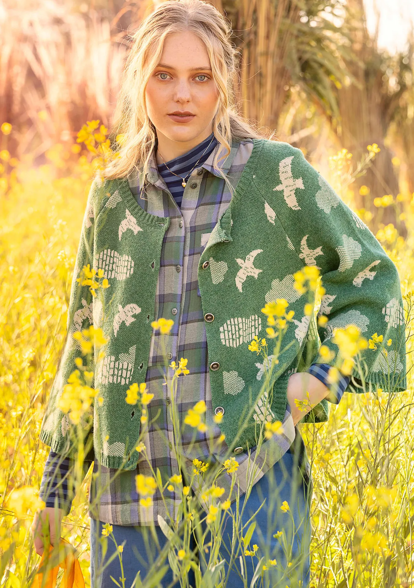 Gudrun Sjödén Strickjacke „Flyttfågel“ aus Recycling-Wollmischung/Recycling-Baumwolle