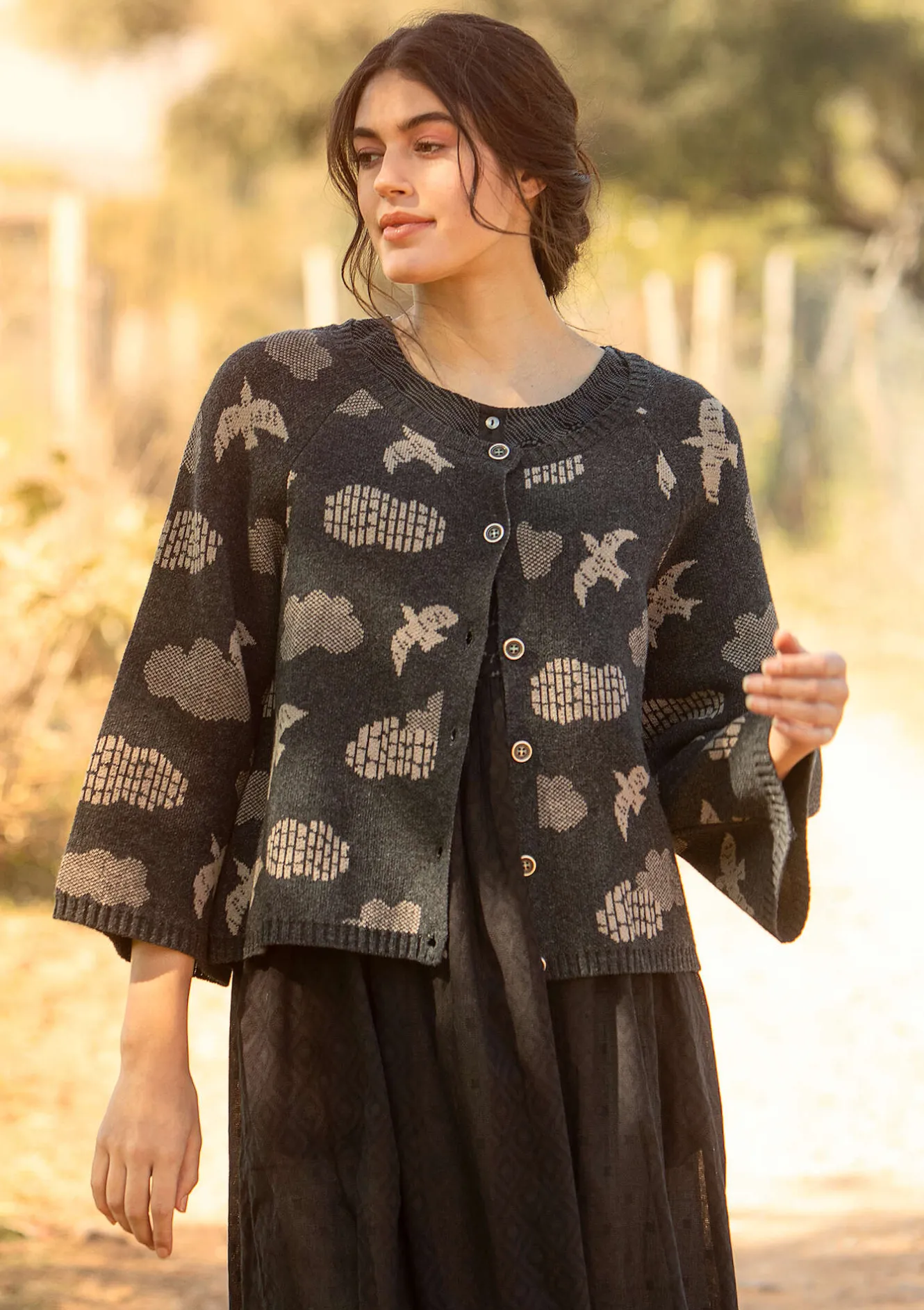 Gudrun Sjödén Strickjacke „Flyttfågel“ aus Recycling-Wollmischung/Recycling-Baumwolle